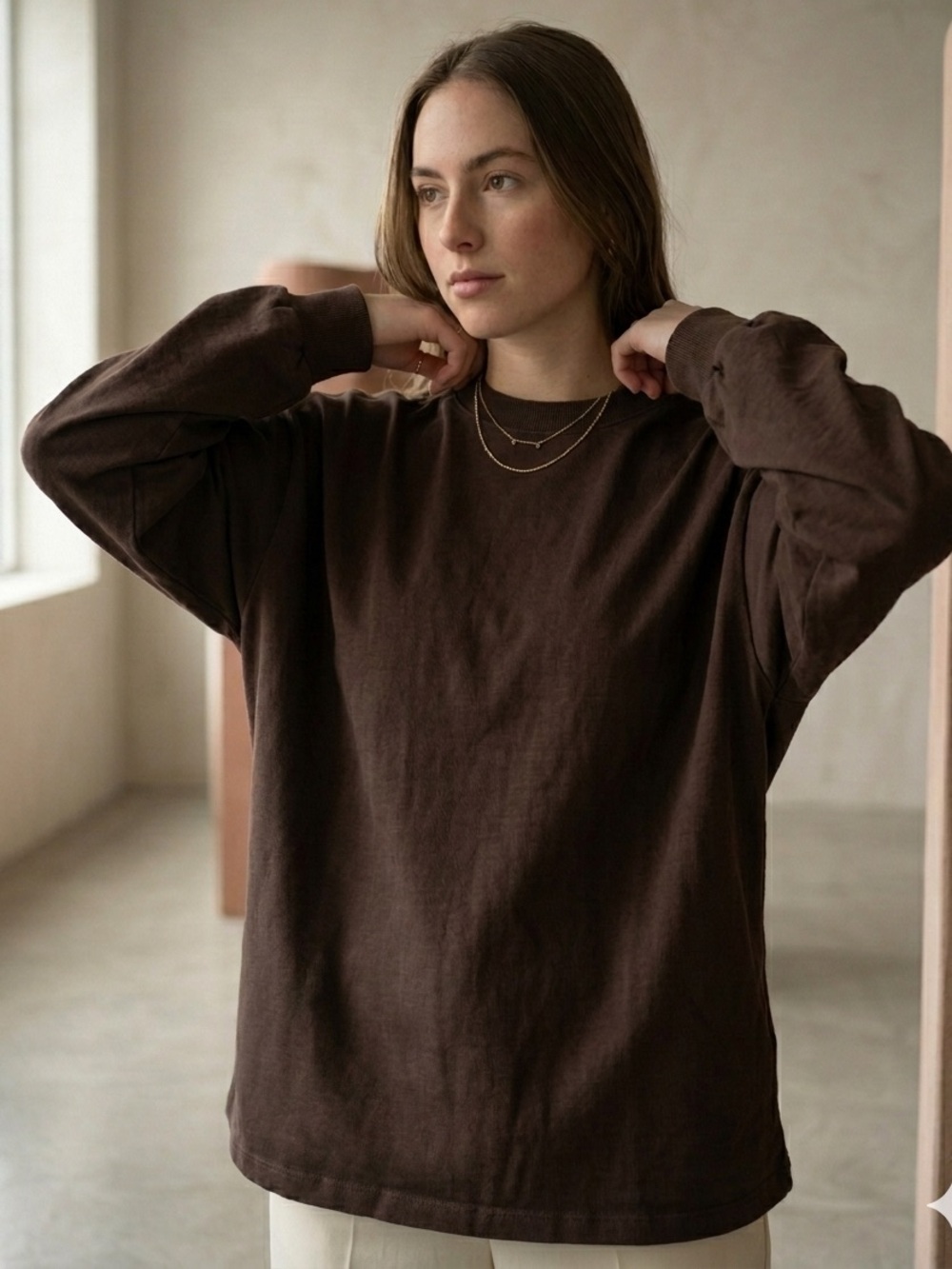 NWT SKIMS Heavy Cotton Jersey Oversized Long Sleeve T-Shirt Espresso XXS-M
